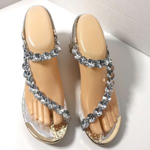 Jinping C N U Meisha Silver Embellished Sandals